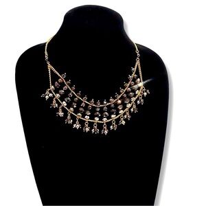 CHICO'S Black & Gray Iridescent Faceted Bead Statement Necklace NEW​